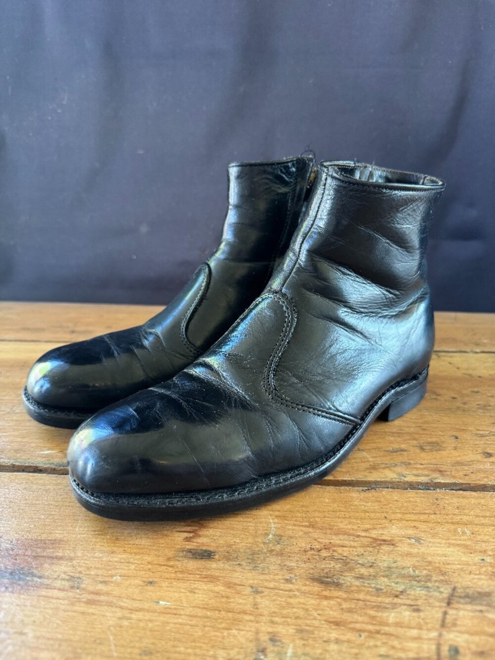 Vintage 70's Men's Black Composite Side Zip Chelsea Boots Size 7.5